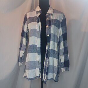 Soft Surroundings Blue & White Carreaux Plaid Button-Up Shirt – Zipper Back